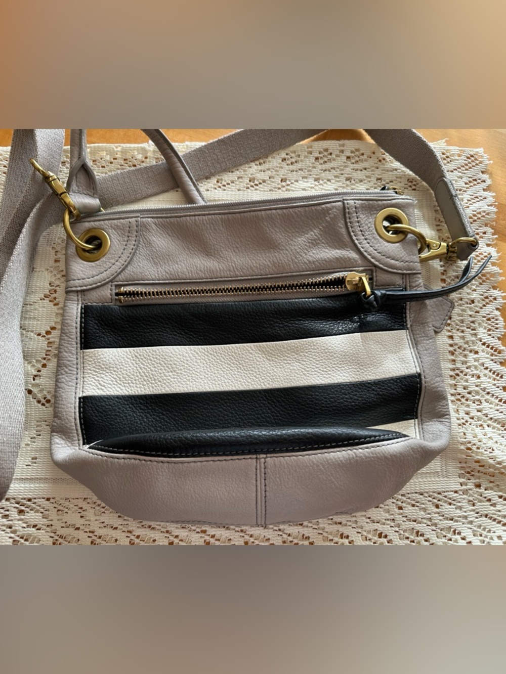 Fossil Karli Light Gray Leather Crossbody